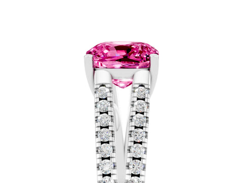 White gold Cushion Cut Pink Sapphire Solitaire Engagement Ring with Split Shank Pavé Band_17