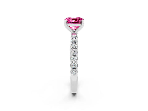 White gold Cushion Cut Pink Sapphire Solitaire Pavé Band with Four-Prong Setting_26