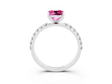 White gold Cushion Cut Pink Sapphire Solitaire Pavé Band with Four-Prong Setting_27