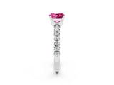 White gold Cushion Cut Pink Sapphire Solitaire Pavé Engagement Ring with Round Band and Prong Setting_104