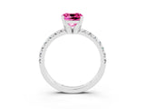 White gold Cushion Cut Pink Sapphire Solitaire Pavé Engagement Ring with Round Band and Prong Setting_105