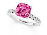 White gold Cushion Cut Pink Sapphire Solitaire Pavé Engagement Ring with Round Band and Prong Setting_13