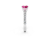 White gold Cushion Cut Pink Sapphire Solitaire Pavé Engagement Ring with Round Band and Prong Setting_14