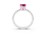 White gold Cushion Cut Pink Sapphire Solitaire Pavé Engagement Ring with Round Band and Prong Setting_15