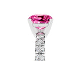 White gold Cushion Cut Pink Sapphire Solitaire Pavé Engagement Ring with Round Band and Prong Setting_17