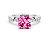 White gold Cushion Cut Pink Sapphire Solitaire Pavé Engagement Ring with Round Band and Prong Setting_90