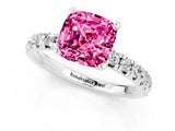 White gold Cushion Cut Pink Sapphire Solitaire Pavé Engagement Ring with Round Band and Prong Setting_91