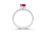 White gold Cushion Cut Pink Sapphire Solitaire Pavé Engagement Ring with Round Band and Prong Setting_93