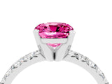 White gold Cushion Cut Pink Sapphire Solitaire Pavé Engagement Ring with Round Band and Prong Setting_94