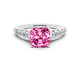 White gold Cushion Cut Pink Sapphire Solitaire Ring with Cathedral Setting and Pavé Band_24