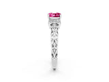 White gold Cushion Cut Pink Sapphire Solitaire Ring with Filigree Band and Four-Prong Setting_92