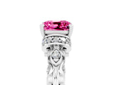 White gold Cushion Cut Pink Sapphire Solitaire Ring with Filigree Band and Four-Prong Setting_95