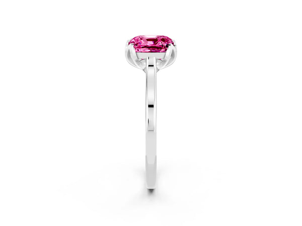 White gold Cushion Cut Pink Sapphire Solitaire Ring with Flower Prong Setting and Classic Band
