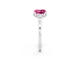 White gold Cushion Cut Pink Sapphire Solitaire Ring with Flower Prong Setting and Classic Band_23