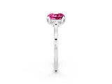 White gold Cushion Cut Pink Sapphire Solitaire Ring with Flower Prong Setting and Classic Band_46