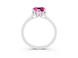 White gold Cushion Cut Pink Sapphire Solitaire Ring with Flower Prong Setting and Classic Band_47