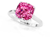 White gold Cushion Cut Pink Sapphire Solitaire Ring with Flower Prong Setting and Classic Band_86