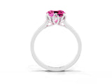 White gold Cushion Cut Pink Sapphire Solitaire Ring with Flower Prong Setting and Classic Band_88