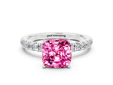 White gold Cushion Cut Pink Sapphire Solitaire Ring with Pavé Accents and Four-Prong Setting_24