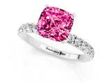 White gold Cushion Cut Pink Sapphire Solitaire Ring with Pavé Accents and Four-Prong Setting_25