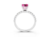 White gold Cushion Cut Pink Sapphire Solitaire Ring with Pavé Accents and Four-Prong Setting_27
