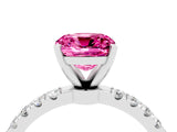 White gold Cushion Cut Pink Sapphire Solitaire Ring with Pavé Accents and Four-Prong Setting_28