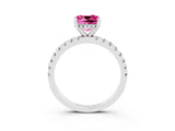 White gold Cushion Cut Pink Sapphire Solitaire Ring with Pavé Band and Four-Prong Setting_15