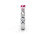 White gold Cushion Cut Pink Sapphire Solitaire Ring with Pavé and Channel Set Band_26