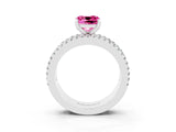 White gold Cushion Cut Pink Sapphire Solitaire Ring with Pavé and Channel Set Band_27