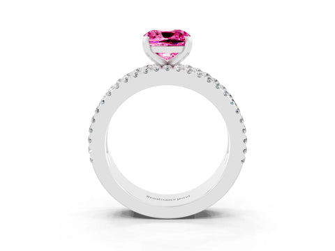White gold Cushion Cut Pink Sapphire Solitaire Ring with Pavé and Channel Set Band_27