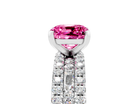 White gold Cushion Cut Pink Sapphire Solitaire Ring with Pavé and Channel Set Band_29