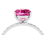 White gold Cushion Cut Pink Sapphire Solitaire Ring with Pave Band and Four Prong Setting_52