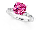White gold Cushion Cut Pink Sapphire Solitaire Ring with Round  Pavé Band and Four-Prong Setting_49