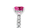 White gold Cushion Cut Pink Sapphire Solitaire Ring with Round  Pavé Band and Four-Prong Setting_53