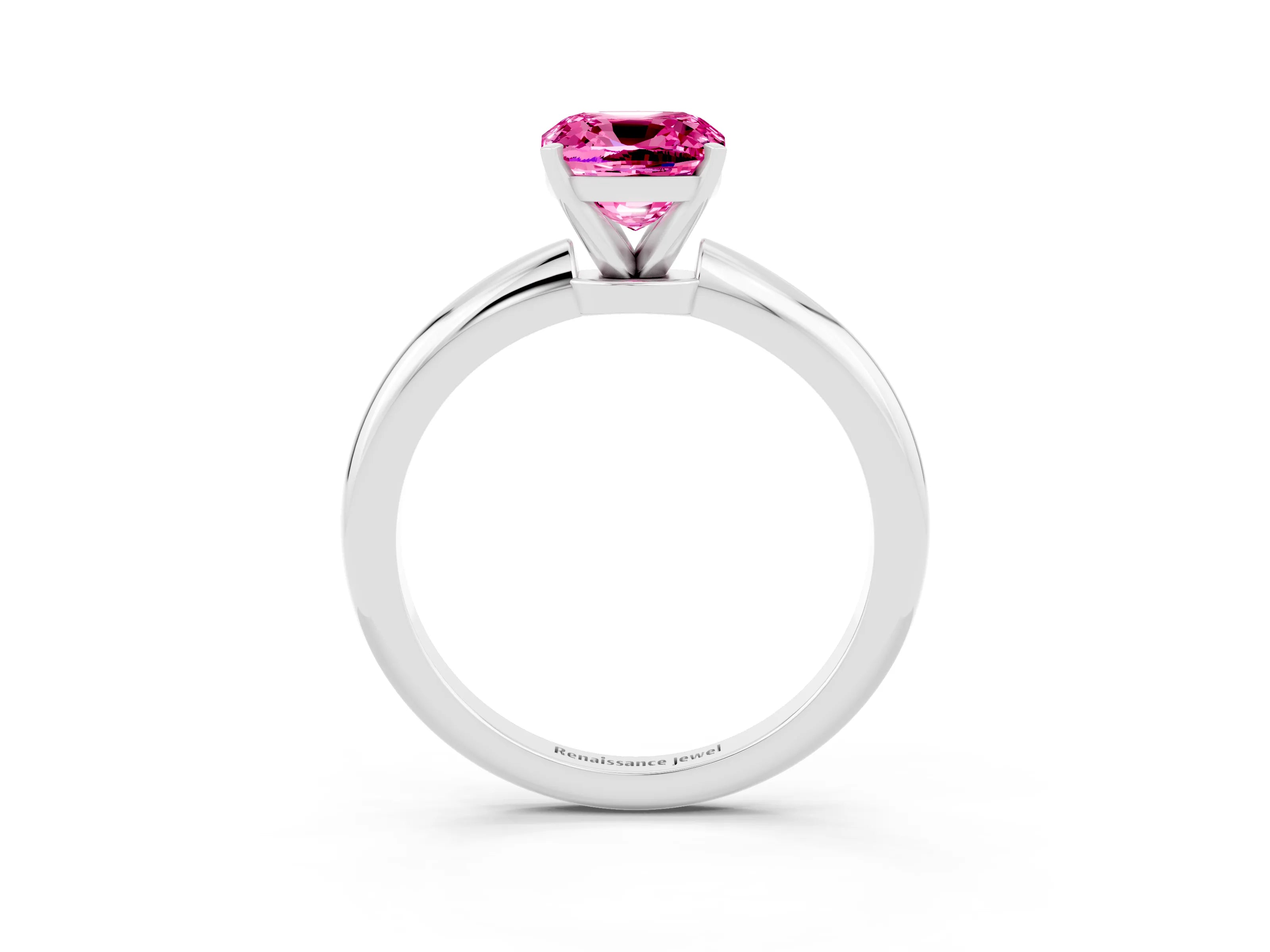 White gold Cushion Cut Pink Sapphire Solitaire Ring with Six-Prong Setting and Classic Band_15