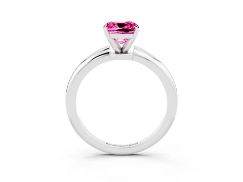 White gold Cushion Cut Pink Sapphire Solitaire Ring with Six-Prong Setting and Classic Band_3