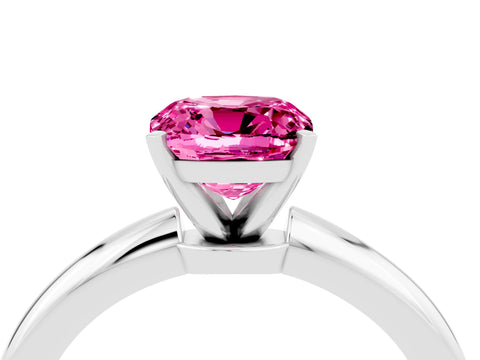 White gold Cushion Cut Pink Sapphire Solitaire Ring with Six-Prong Setting and Classic Band_4