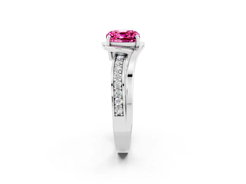 White gold Cushion Cut Pink Sapphire Solitaire Ring with Split Shank and Prong Setting_2