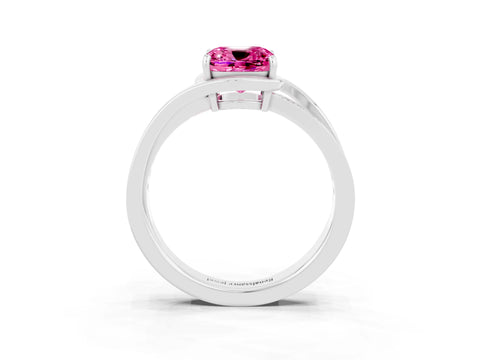 White gold Cushion Cut Pink Sapphire Solitaire Ring with Split Shank and Prong Setting_3