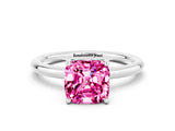 White gold Cushion Cut Pink Sapphire Solitaire Ring with Thin Band and Four-Prong Setting_24
