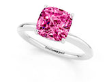 White gold Cushion Cut Pink Sapphire Solitaire Ring with Thin Band and Four-Prong Setting_25