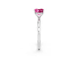White gold Cushion Cut Pink Sapphire Solitaire Ring with Thin Band and Four-Prong Setting_26