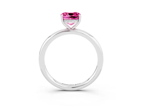 White gold Cushion Cut Pink Sapphire Solitaire Ring with Thin Band and Four-Prong Setting_27