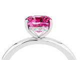 White gold Cushion Cut Pink Sapphire Solitaire Ring with Thin Band and Four-Prong Setting_28