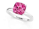 White gold Cushion Cut Pink Sapphire Solitaire Ring with Thin Band and Prong Setting_13