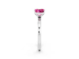 White gold Cushion Cut Pink Sapphire Solitaire Ring with Thin Band and Prong Setting_14