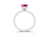 White gold Cushion Cut Pink Sapphire Solitaire Ring with Thin Band and Prong Setting_15