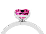 White gold Cushion Cut Pink Sapphire Solitaire Ring with Thin Band and Prong Setting_16