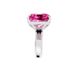 White gold Cushion Cut Pink Sapphire Solitaire Ring with Thin Band and Prong Setting_17