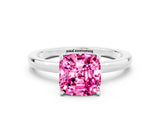 White gold Cushion Cut Pink Sapphire Solitaire Ring with Thin Band and Prong Setting_36